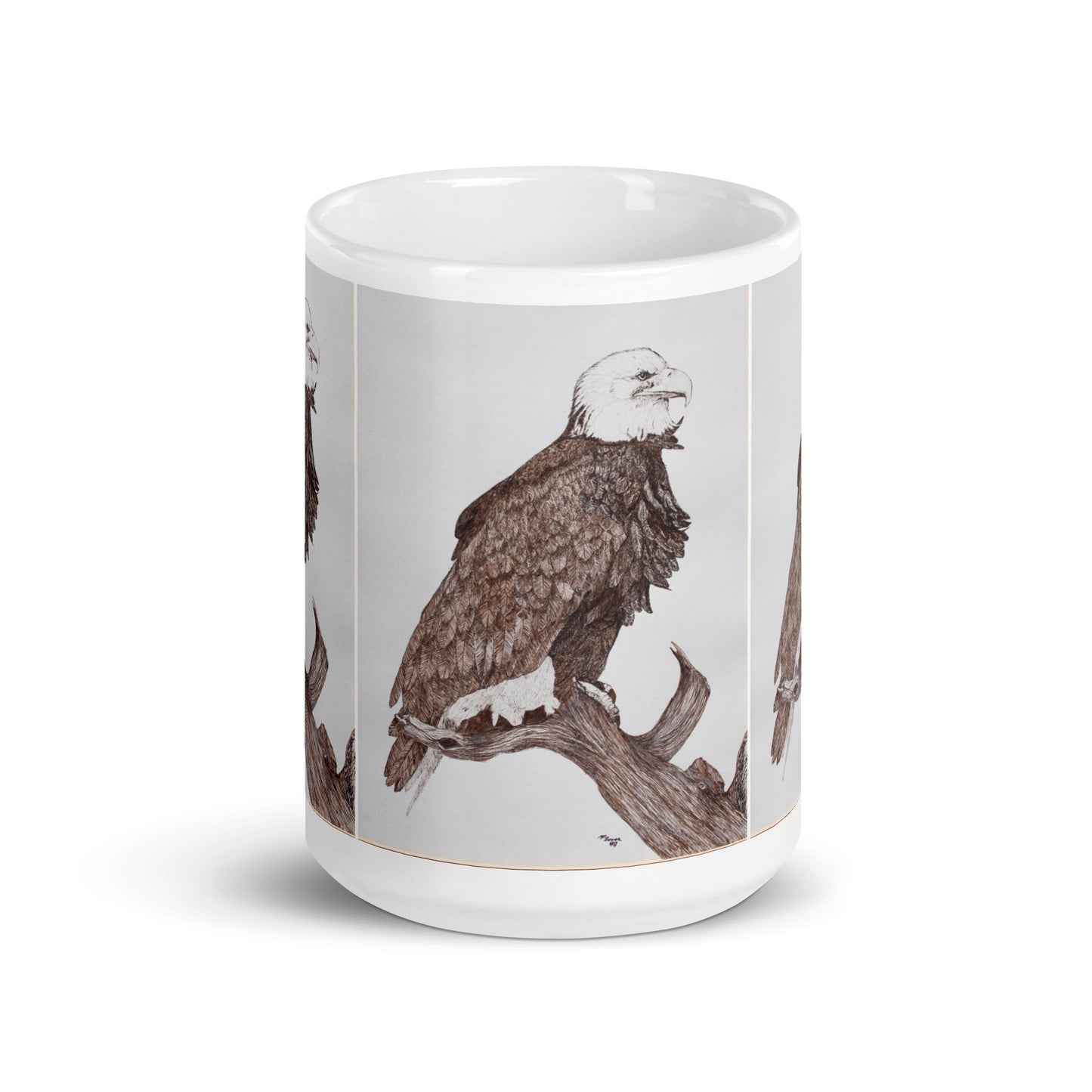 "White Glossy Ceramic Mug with Eagle Artwork – 11oz/15oz/20oz Coffee Cup – Majestic Bird of Prey Design, Perfect Gift for Nature Lovers, Dishwasher & Microwave Safe"