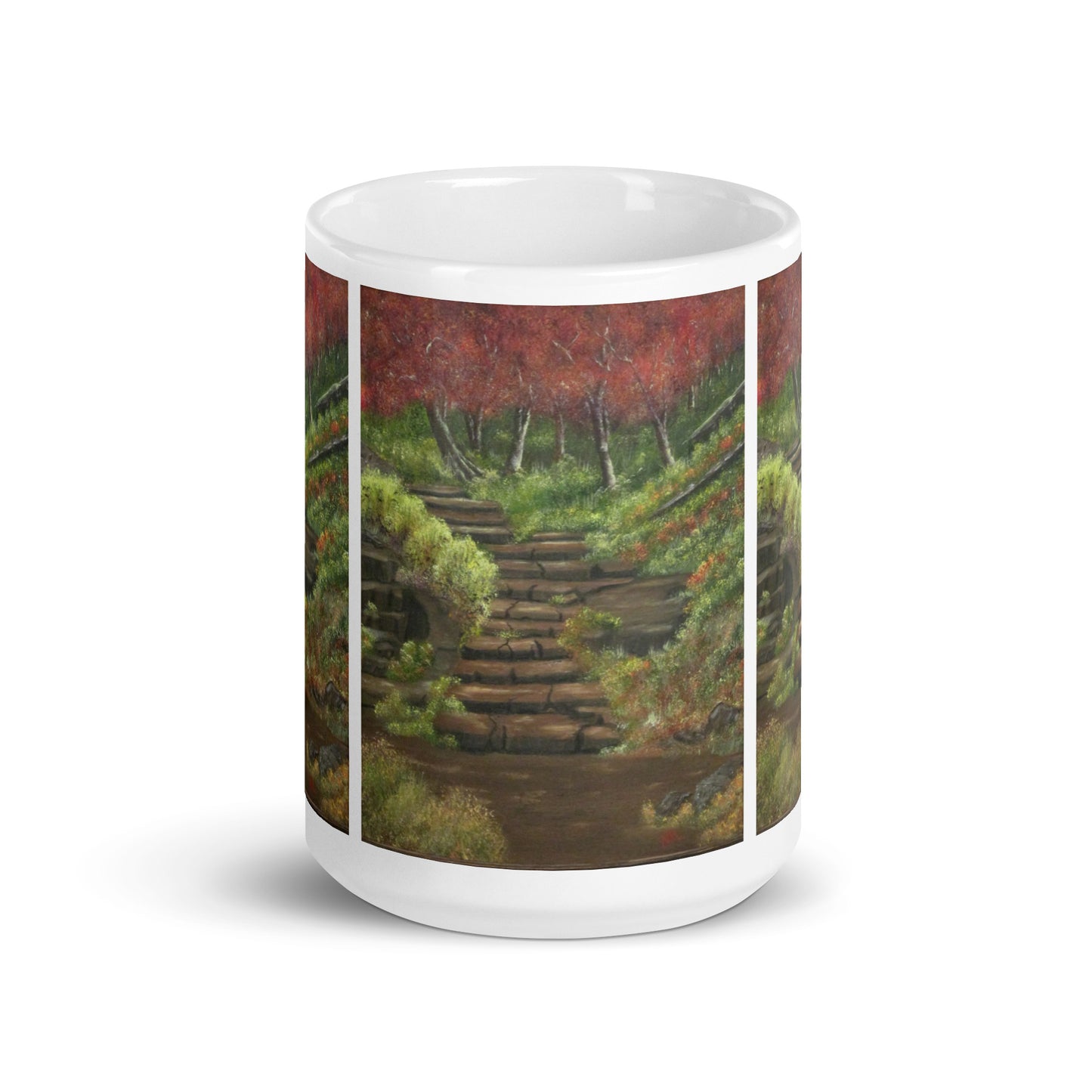 "White Glossy Ceramic Mug with 'Path to Adventure' Artwork – 11oz/15oz/20oz Coffee Cup – Inspirational Landscape Design, Ideal Gift for Nature Lovers, Dishwasher & Microwave Safe"