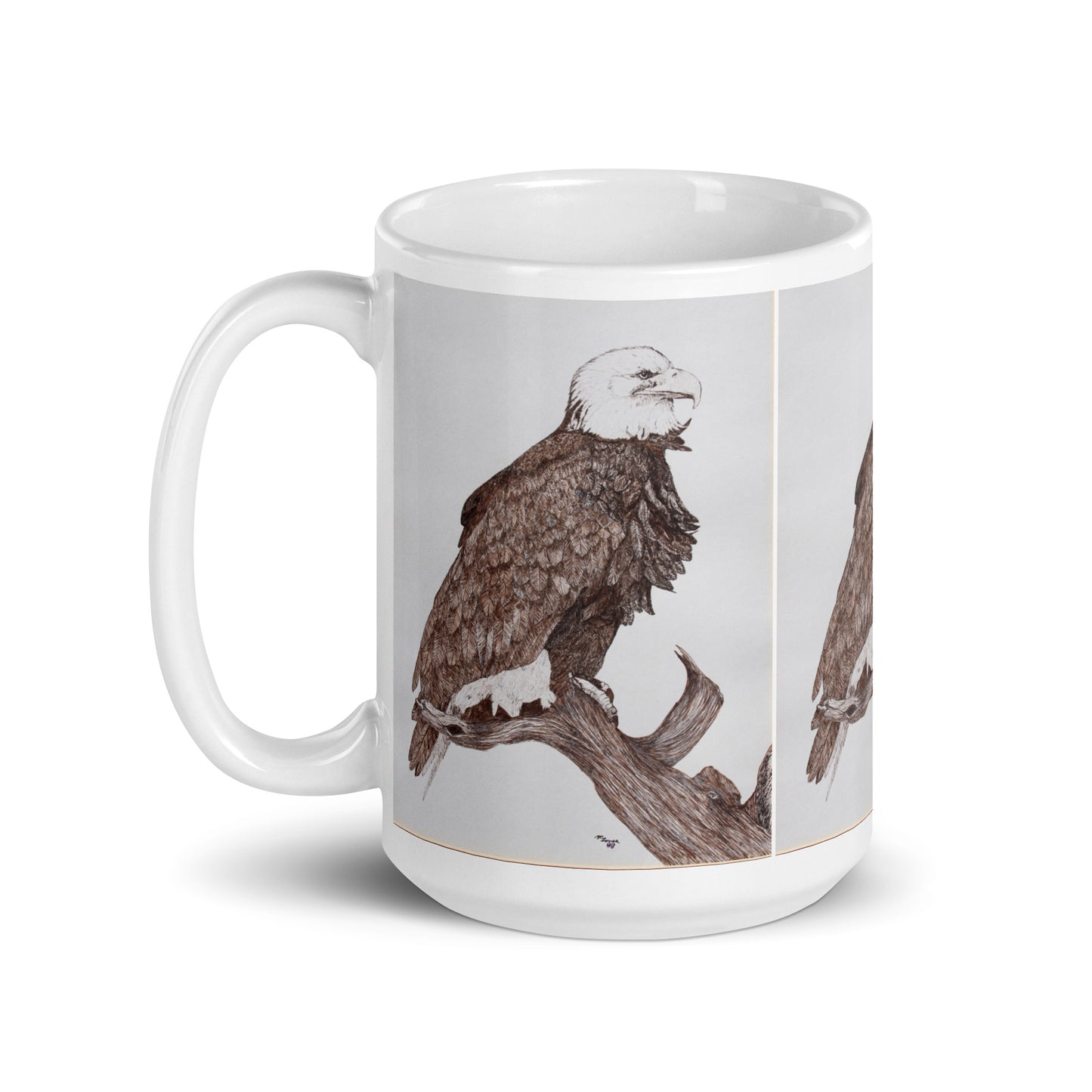 "White Glossy Ceramic Mug with Eagle Artwork – 11oz/15oz/20oz Coffee Cup – Majestic Bird of Prey Design, Perfect Gift for Nature Lovers, Dishwasher & Microwave Safe"