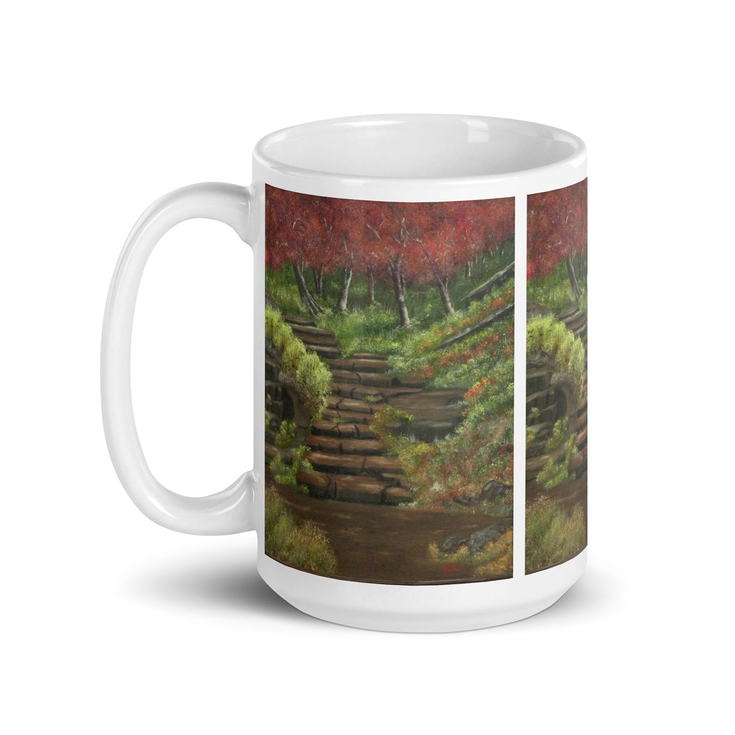 "White Glossy Ceramic Mug with 'Path to Adventure' Artwork – 11oz/15oz/20oz Coffee Cup – Inspirational Landscape Design, Ideal Gift for Nature Lovers, Dishwasher & Microwave Safe"