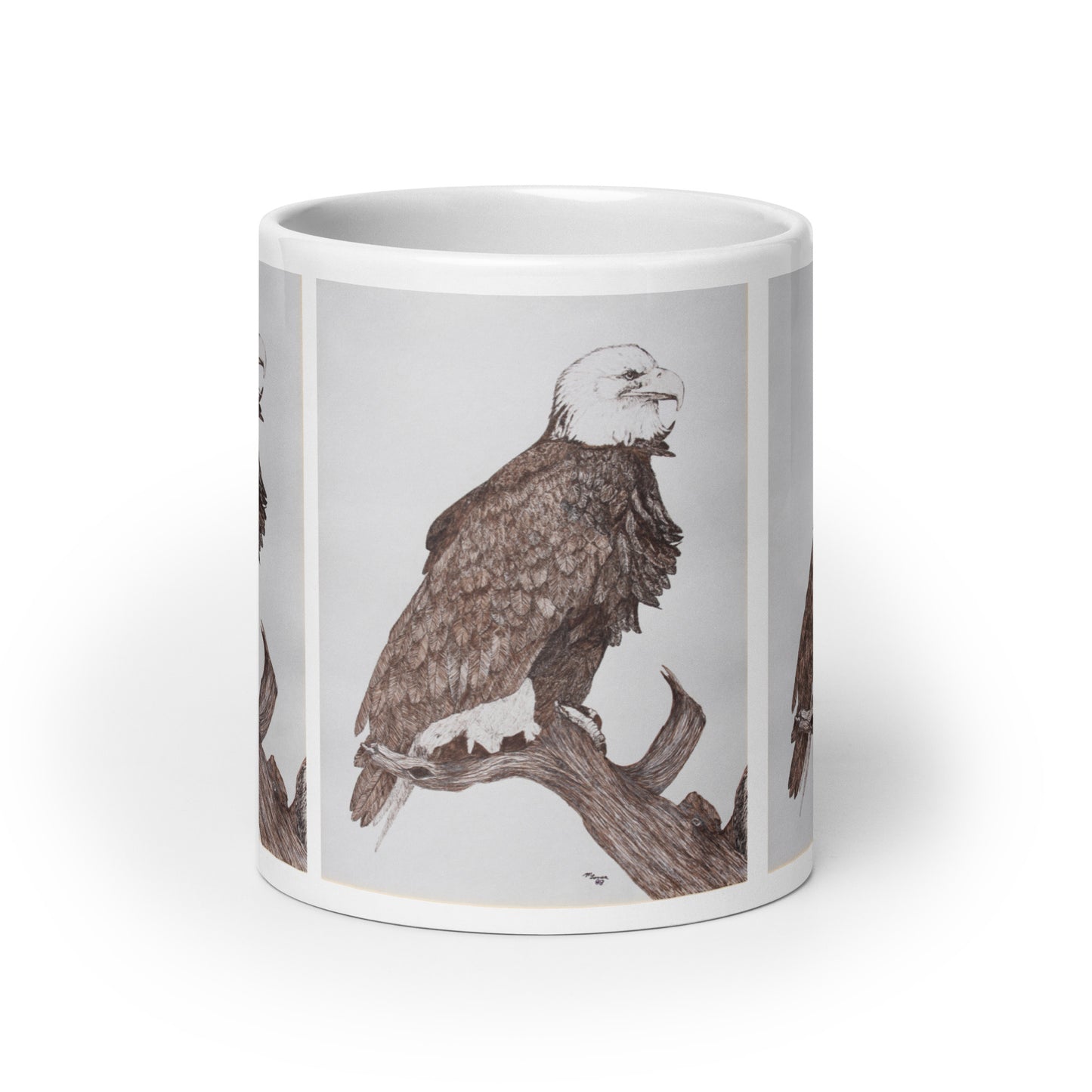 "White Glossy Ceramic Mug with Eagle Artwork – 11oz/15oz/20oz Coffee Cup – Majestic Bird of Prey Design, Perfect Gift for Nature Lovers, Dishwasher & Microwave Safe"