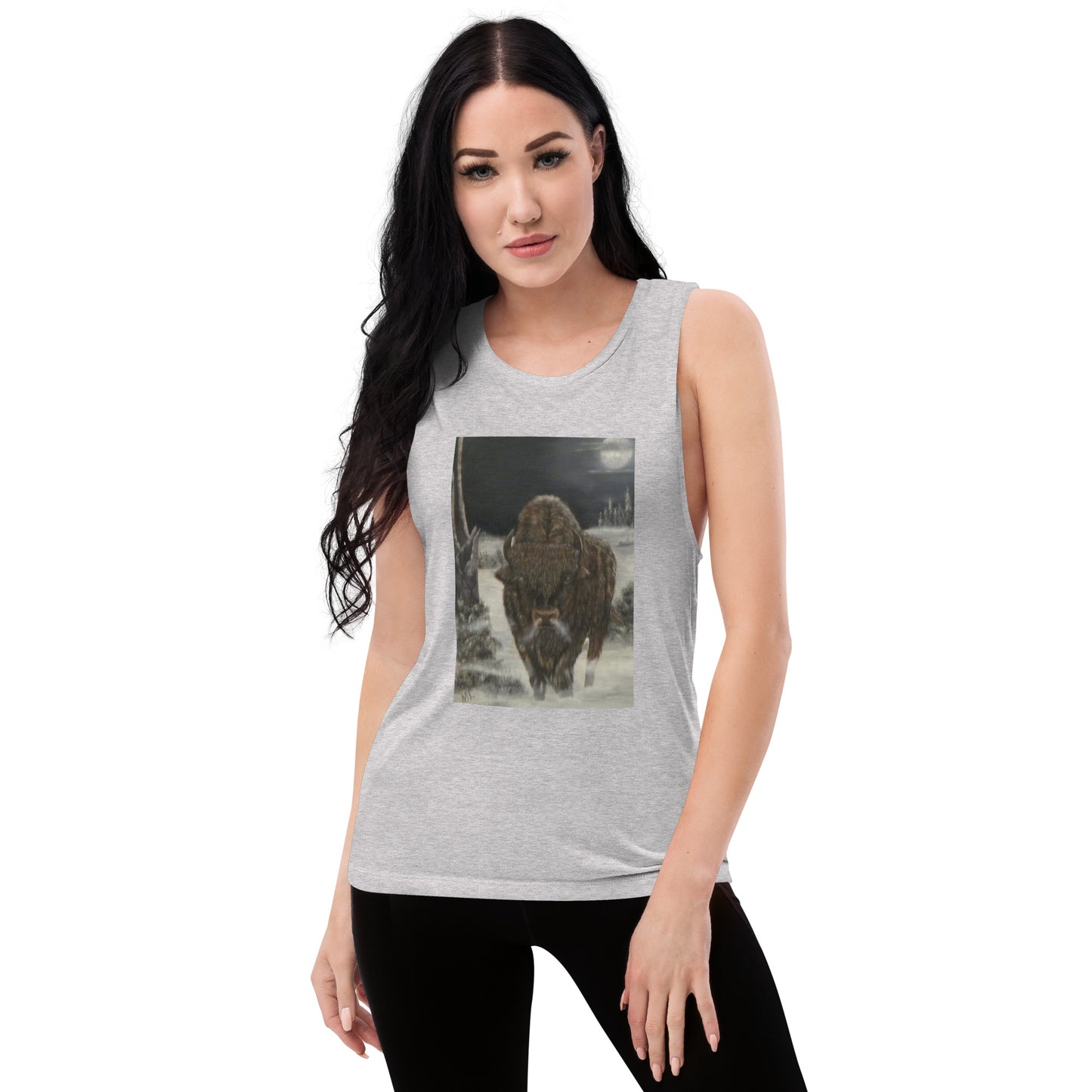 Ladies’ Muscle Tank  print 'Bison Full Moon'