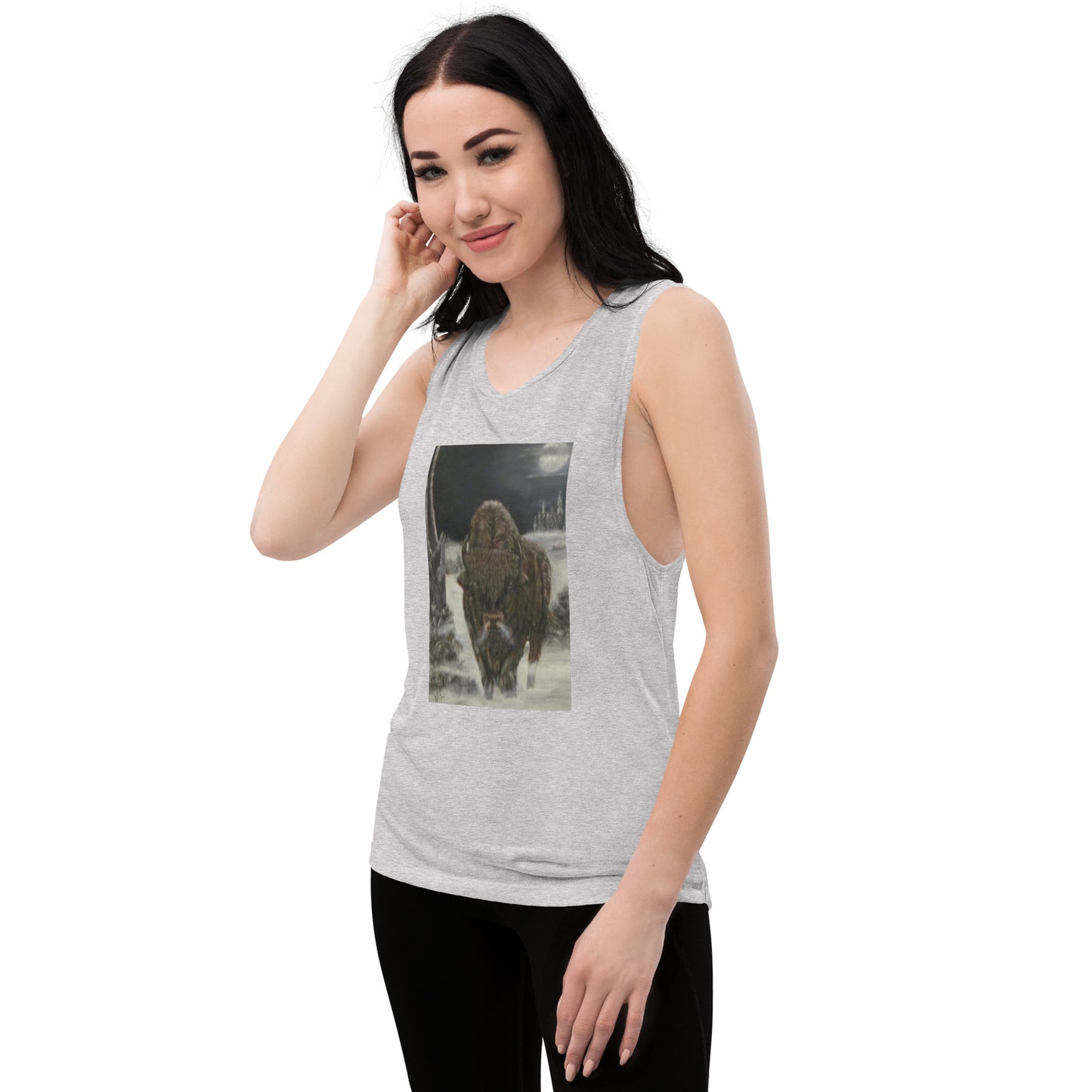 Ladies’ Muscle Tank  print 'Bison Full Moon'