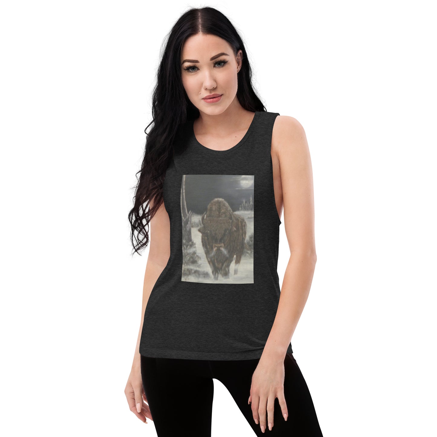 Ladies’ Muscle Tank  print 'Bison Full Moon'