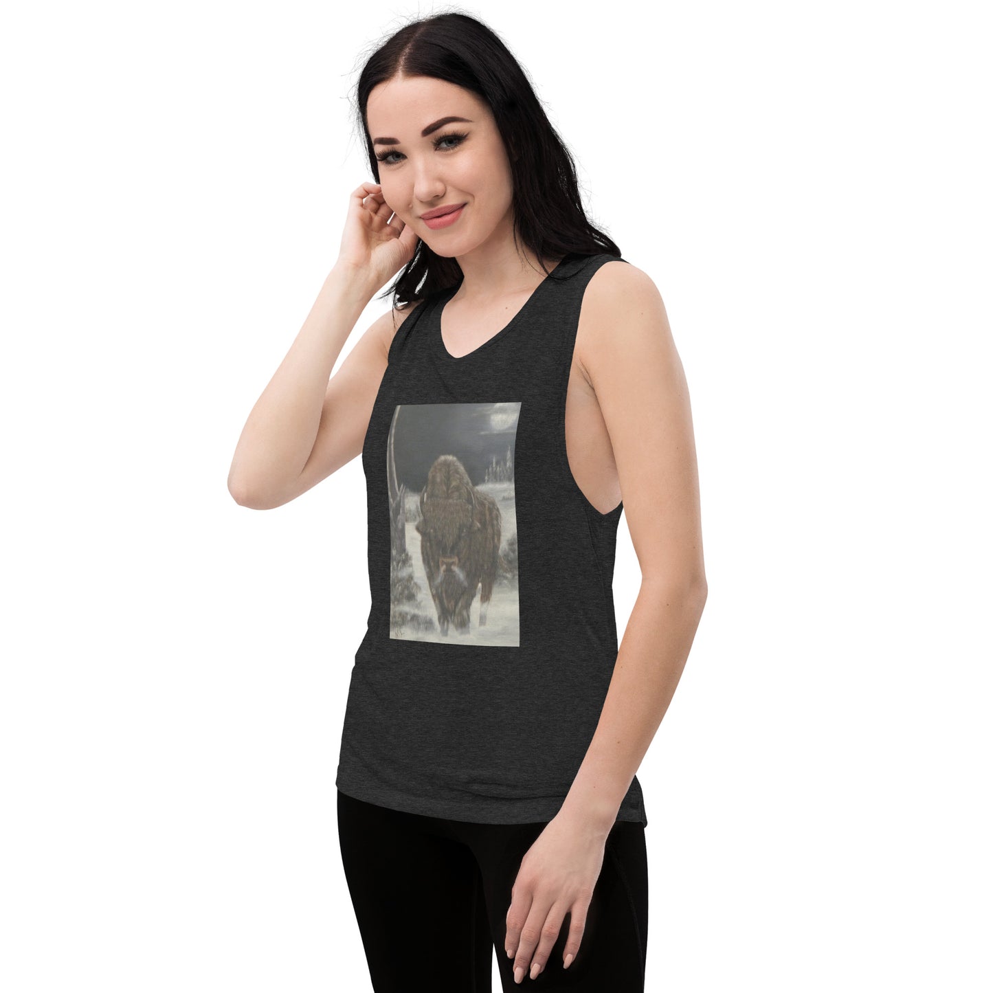 Ladies’ Muscle Tank  print 'Bison Full Moon'