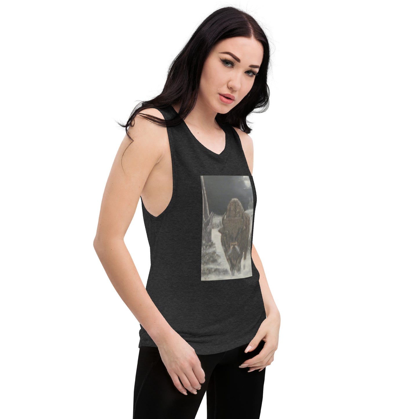 Ladies’ Muscle Tank  print 'Bison Full Moon'