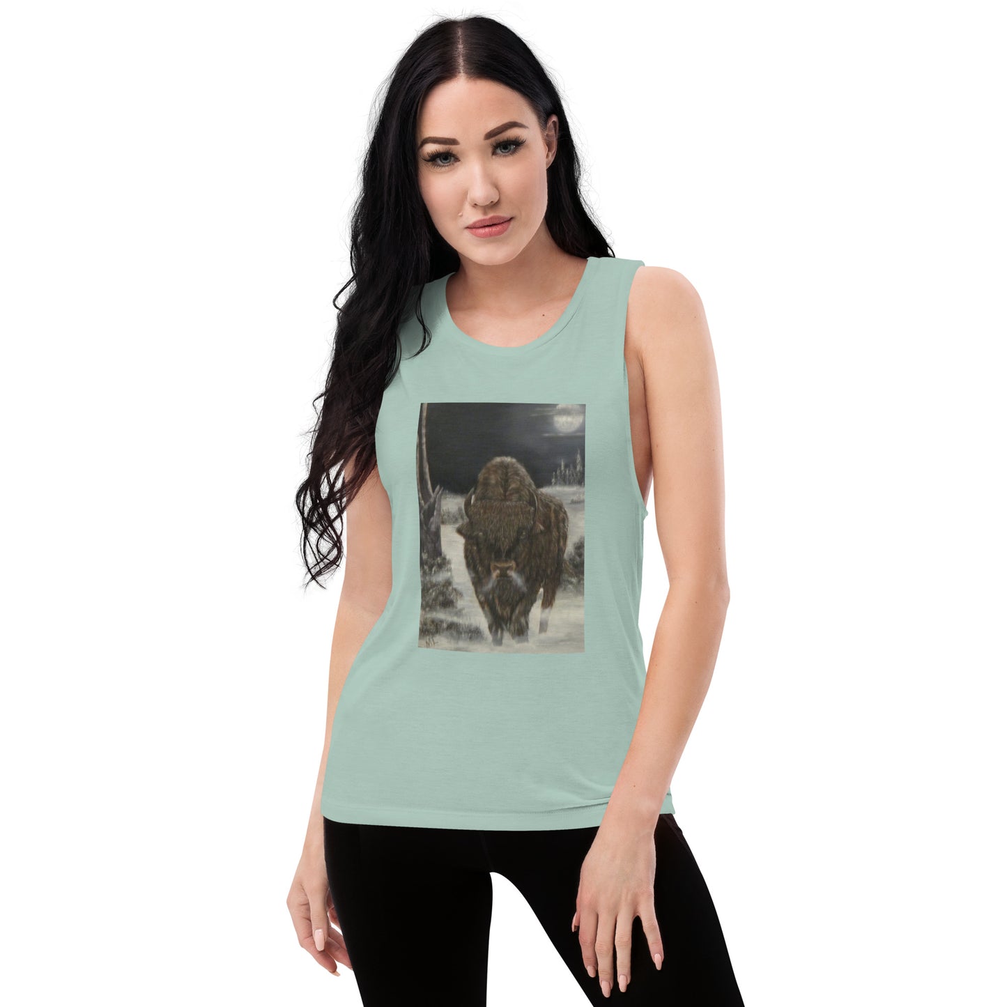 Ladies’ Muscle Tank  print 'Bison Full Moon'