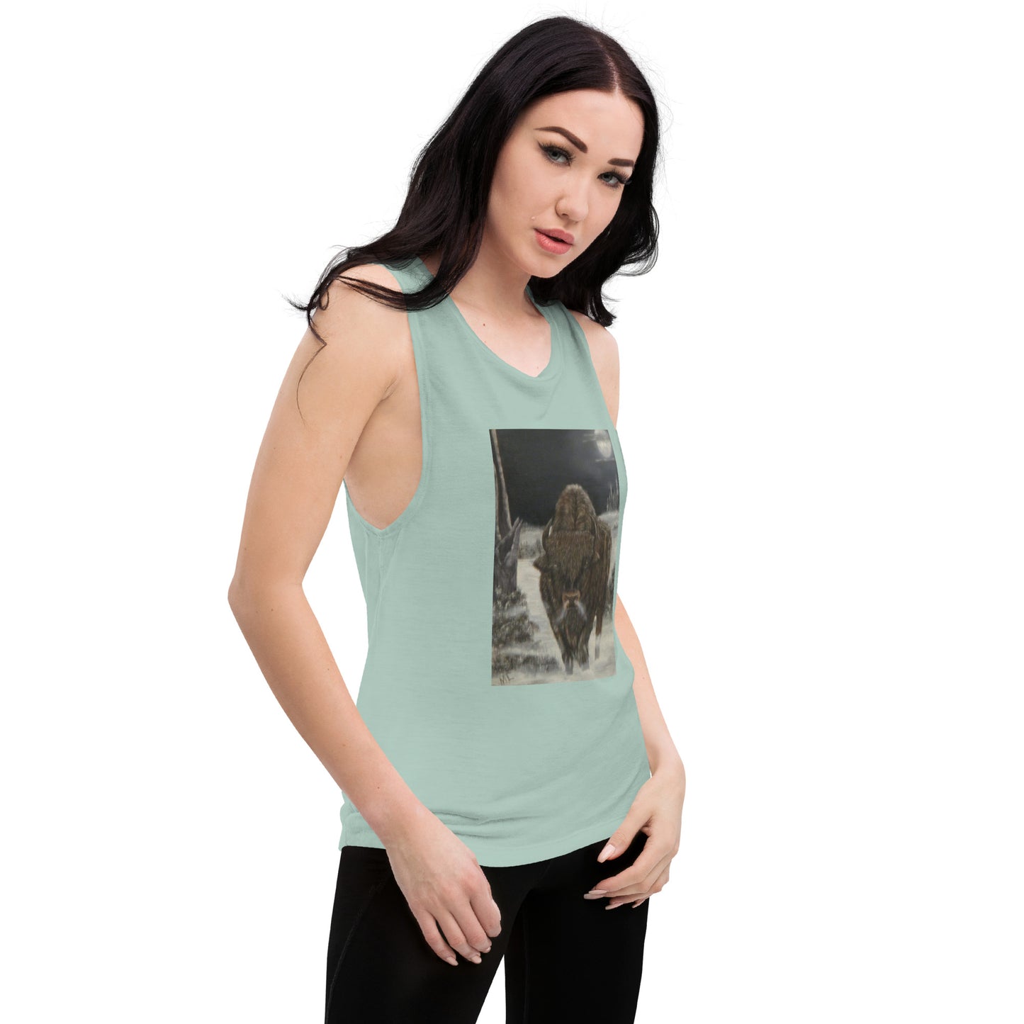 Ladies’ Muscle Tank  print 'Bison Full Moon'