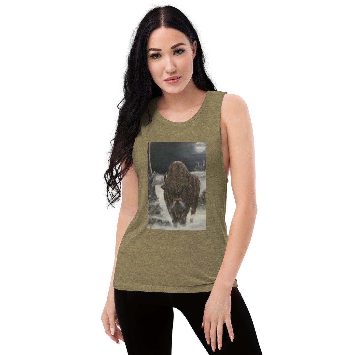 Ladies’ Muscle Tank  print 'Bison Full Moon'