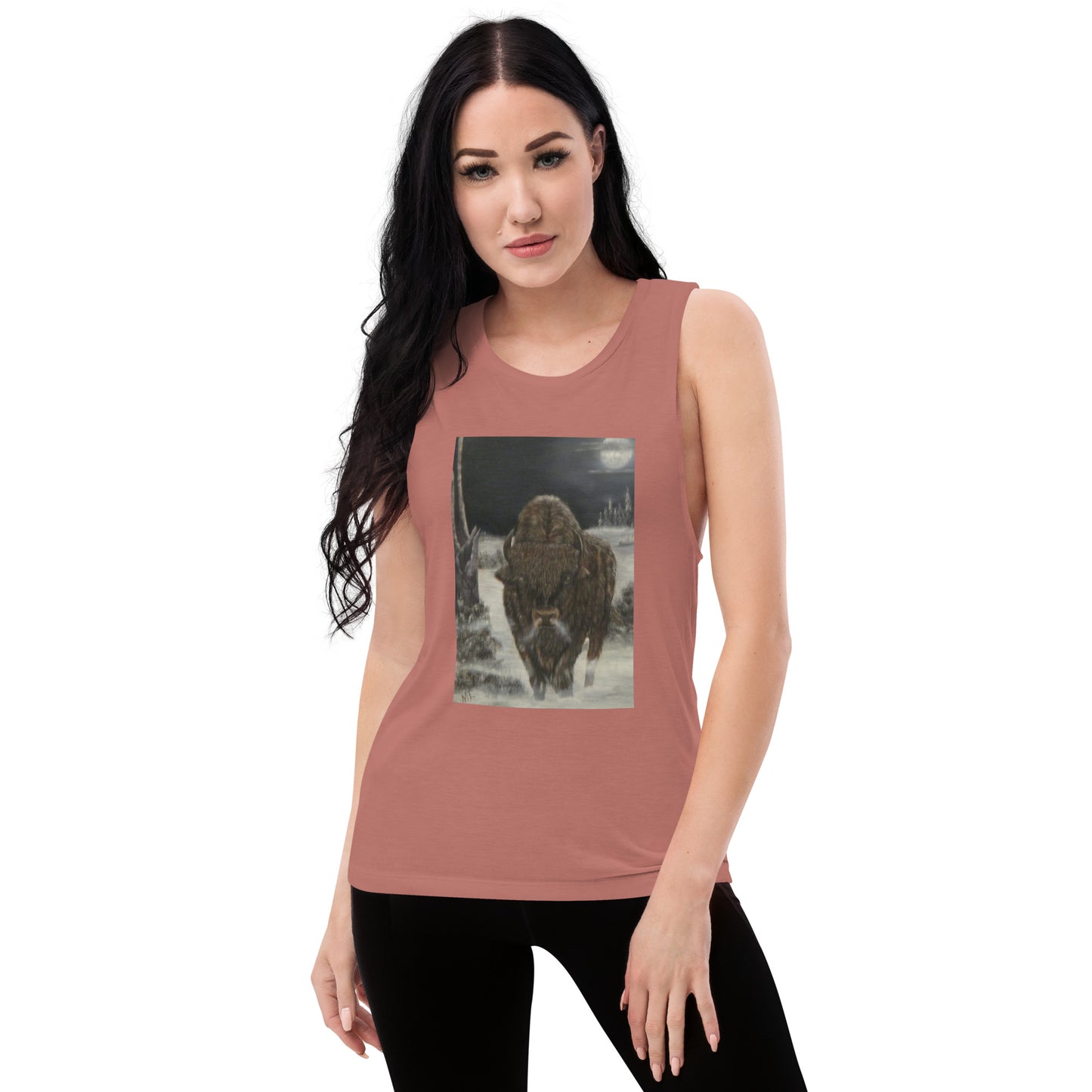 Ladies’ Muscle Tank  print 'Bison Full Moon'