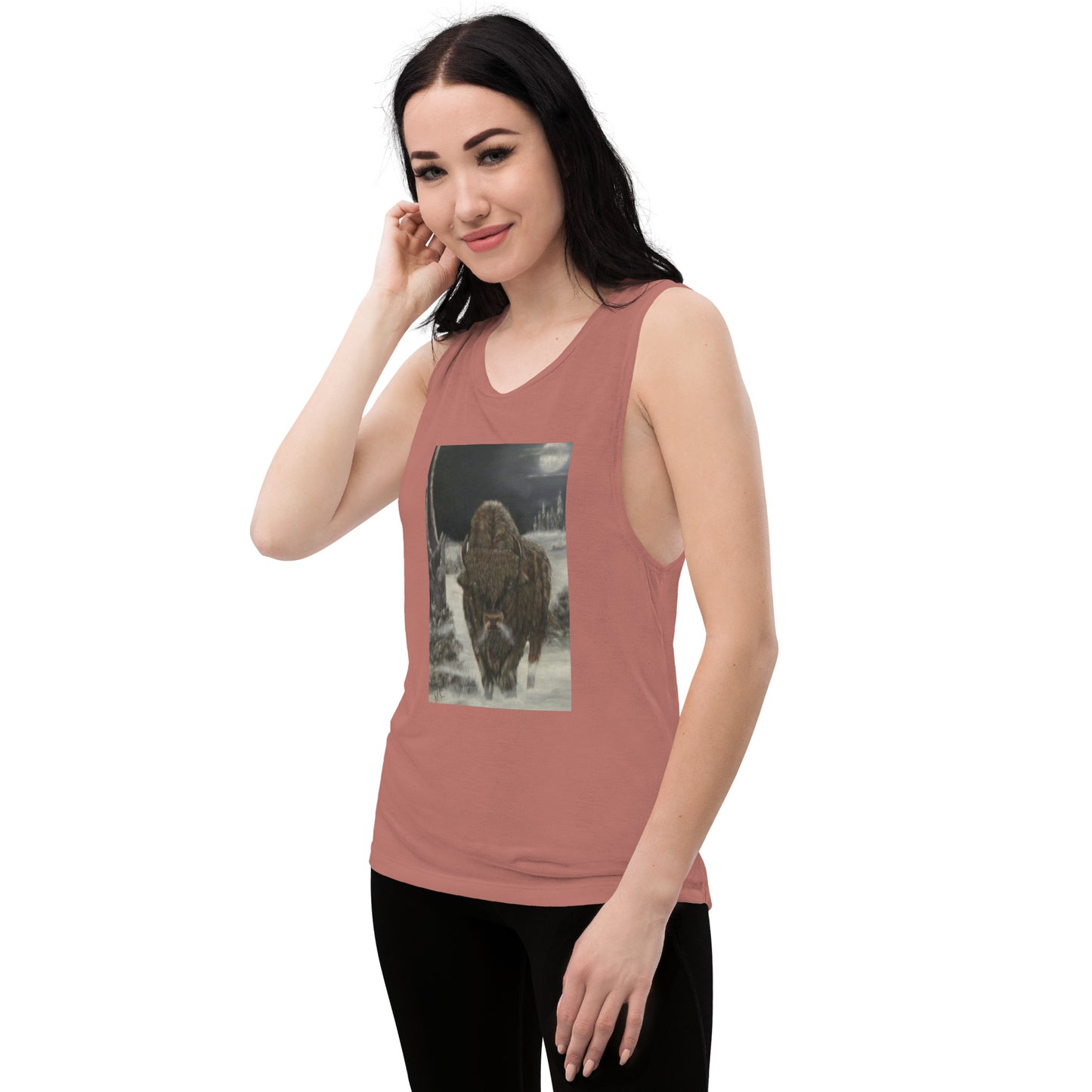 Ladies’ Muscle Tank  print 'Bison Full Moon'