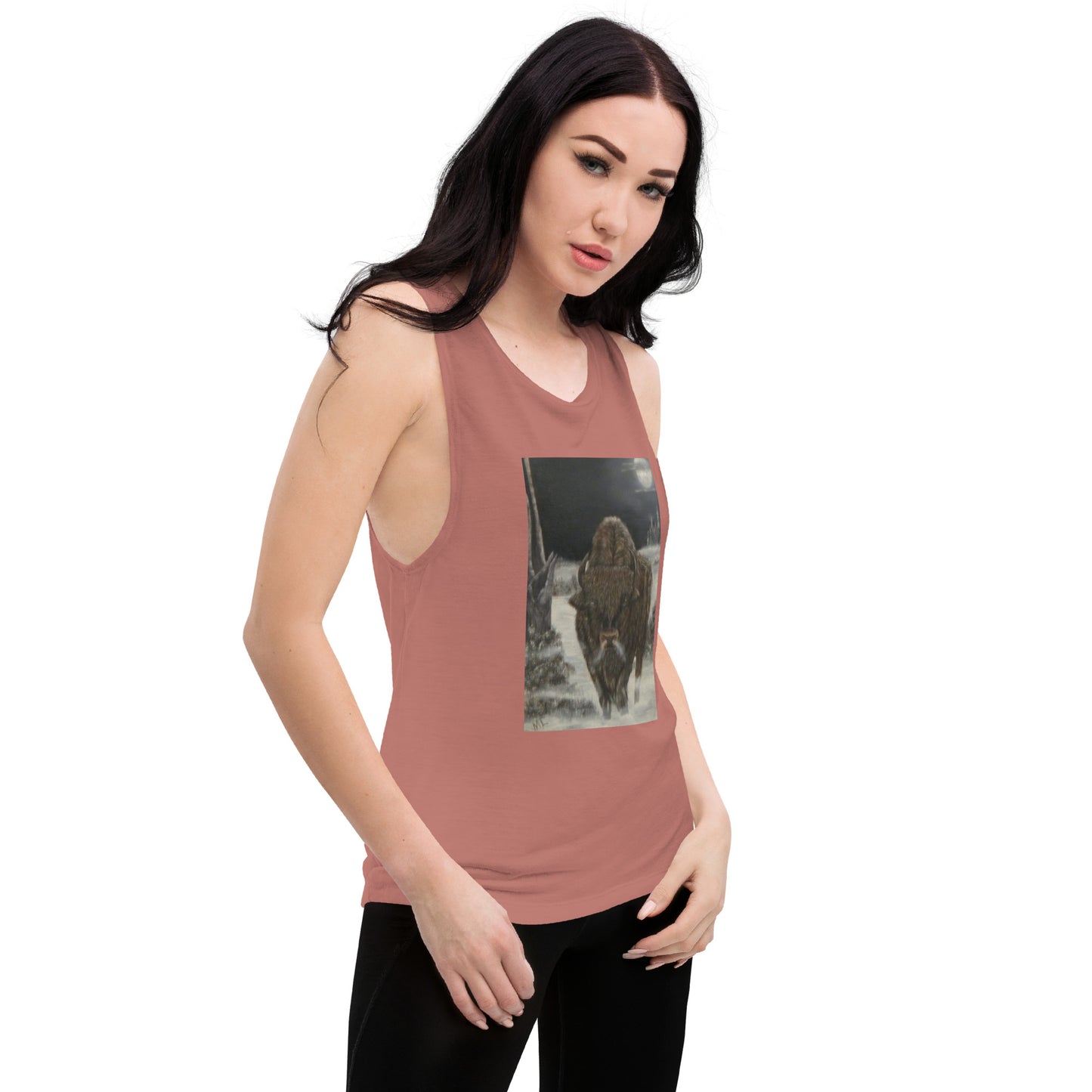 Ladies’ Muscle Tank  print 'Bison Full Moon'