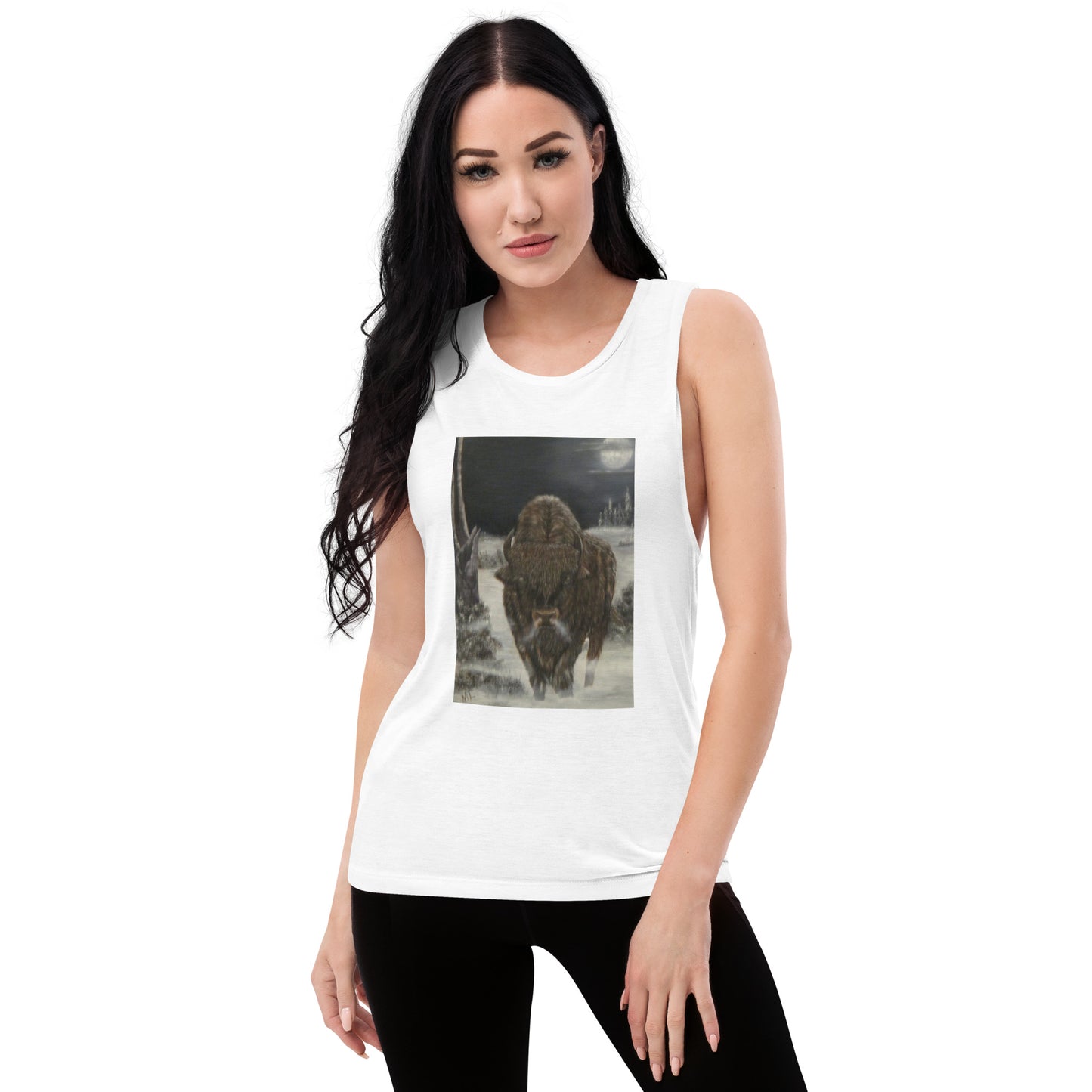 Ladies’ Muscle Tank  print 'Bison Full Moon'