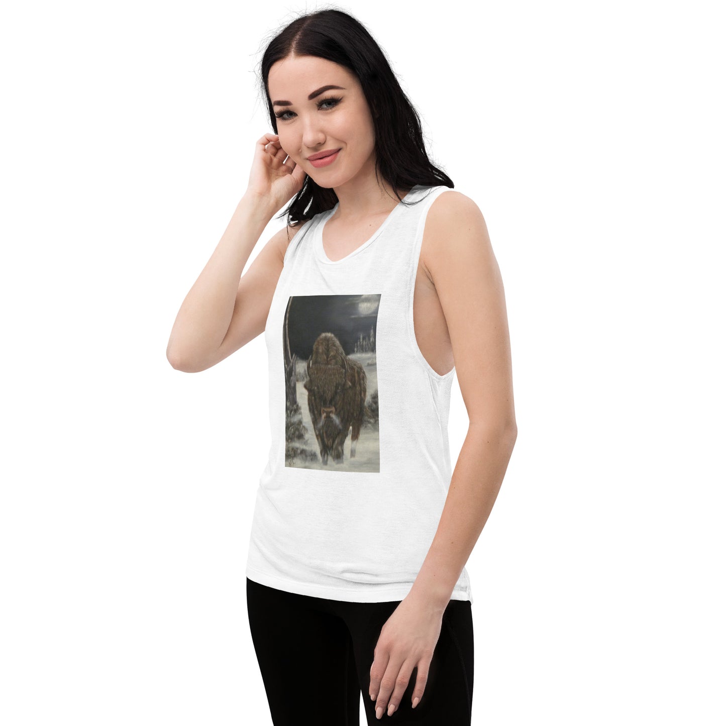 Ladies’ Muscle Tank  print 'Bison Full Moon'