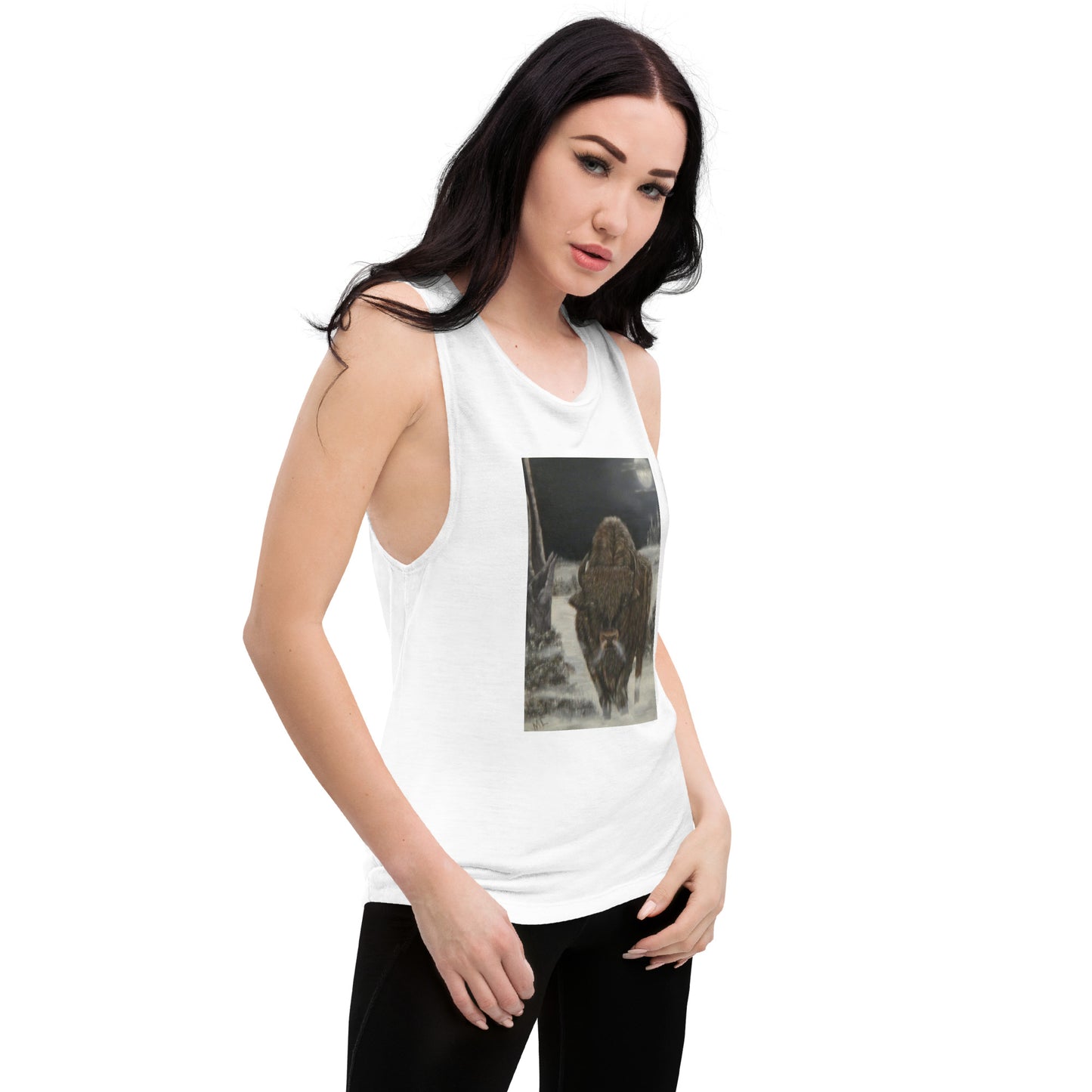 Ladies’ Muscle Tank  print 'Bison Full Moon'